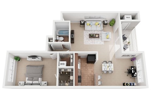 1 Bedroom 1 Bath Floor Plan at Kenilworth at Perring Park Apartments, Parkville, MD